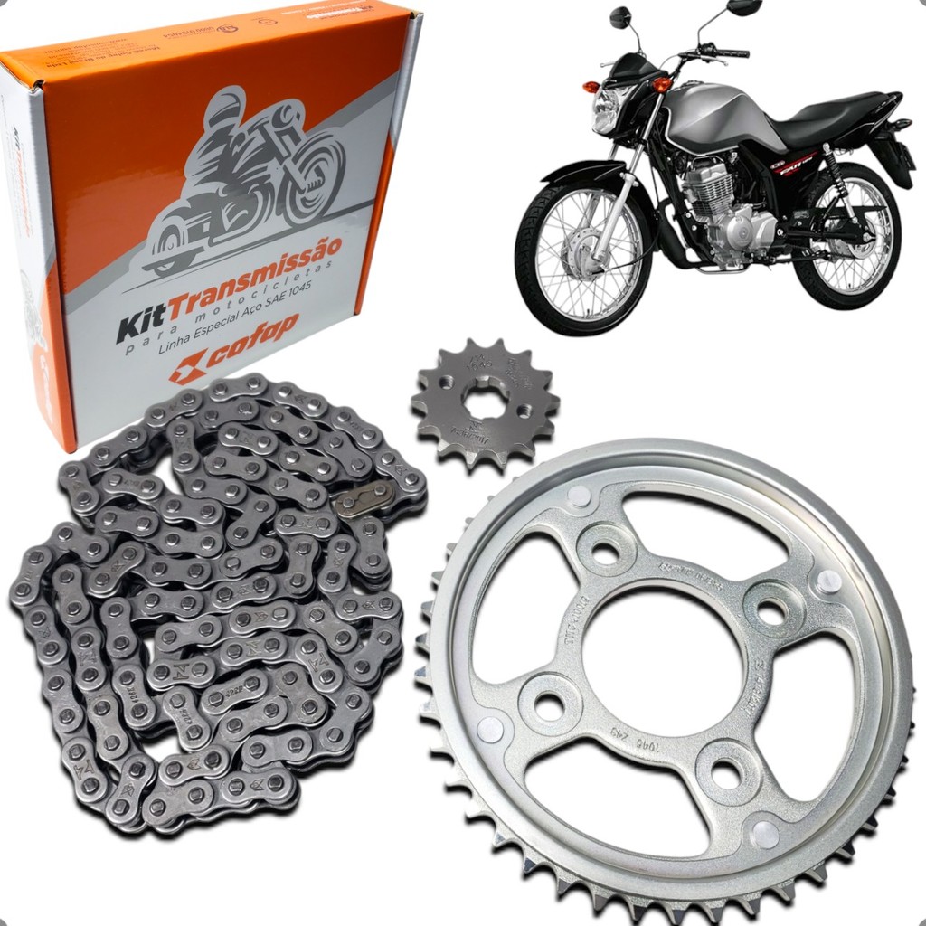 Kit Transmissao Relação Coroa Pinhao Corrente Cofap Honda CG 125 FAN 2014 2015 2016 2017 2018