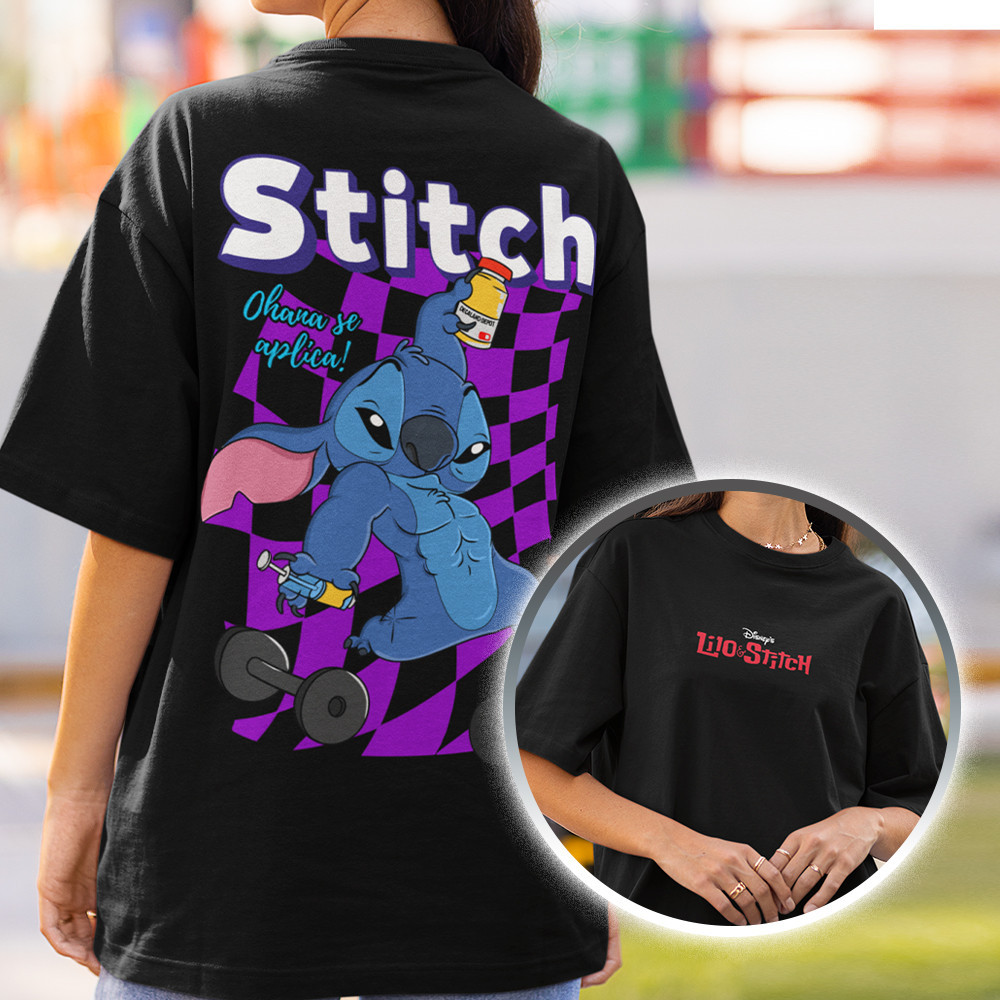Camiseta de Treino Feminina Lilo Stitch Oversized Roupas de Treino Feminina Crossfit Academia