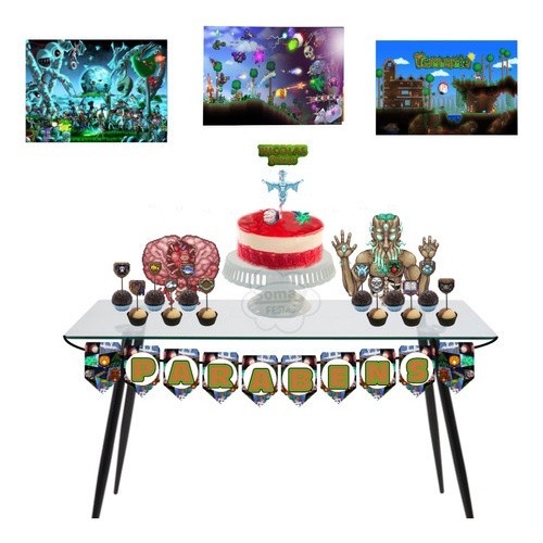 Kit Festa  Terraria  Decoração completa com A4 e 2 Displays - Só Um Bolinho