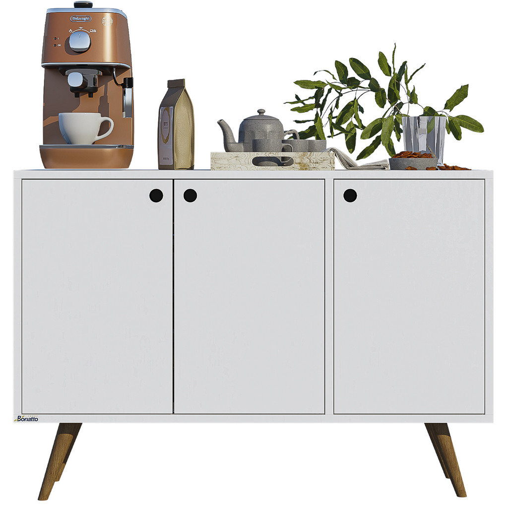 QUEIMA DE ESTOQUE !! Rack Aparador Cantinho Café Retro Pés Estilo Retrô 3 Portas Com Puxador - Home & Living
