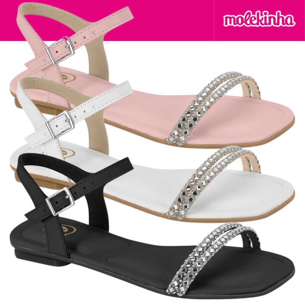Sandália Feminina Infantil Molekinha Delicada Strass Brilhante em Oferta na Shopee