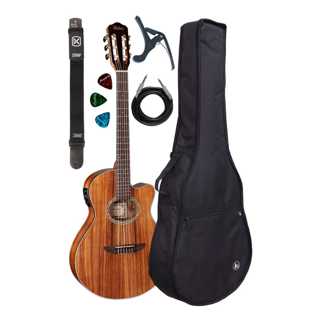 Violão Elétrico Hofma Hmn288 Stnt Nylon Capa Acolchoada +kit em Oferta na Shopee