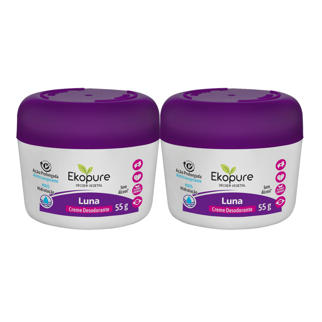 Kit 2 Creme Desodorante Antitranspirante Luna Vegano Ekopure - Beauty