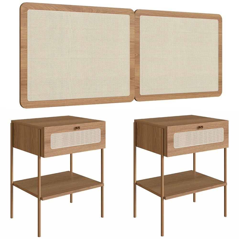 Cabeceira Casal e Queen Com 2 Mesas Laterais Arlo A10 Hanover/Dourado - Mpozenato em Oferta na Shopee