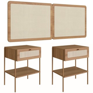 Cabeceira Casal e Queen Com 2 Mesas Laterais Arlo A10 Hanover/Dourado - Mpozenato em Oferta na Shopee