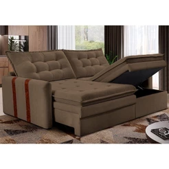 Sofá Baú Sem Caixa Retrátil 1,80m SoftGel Petit Boucle Marrom Cama inBox