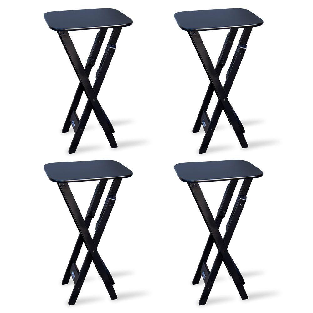 Kit 4 Mesas Bistrô Dobrável Madeira Padrão Preto - Cor: Preto