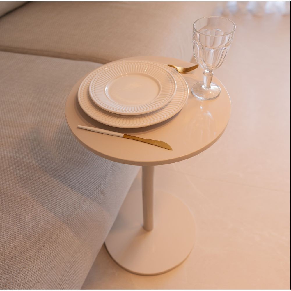 Mesa Lateral Individual Amalfi Branca em MDF Redonda 34cm de Diâmetro - Sofisticação e Pra...