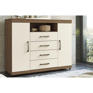 Cômoda de Quarto Master c/ 2 Portas 1 Nicho e 4 Gavetas c/ Rodízio jatoba/Areia - Santos Andirá em Oferta na Shopee