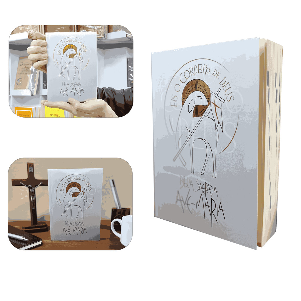 Bíblia Católica Sagrada Ave-Maria Eis o Cordeiro de Deus Branca Livro