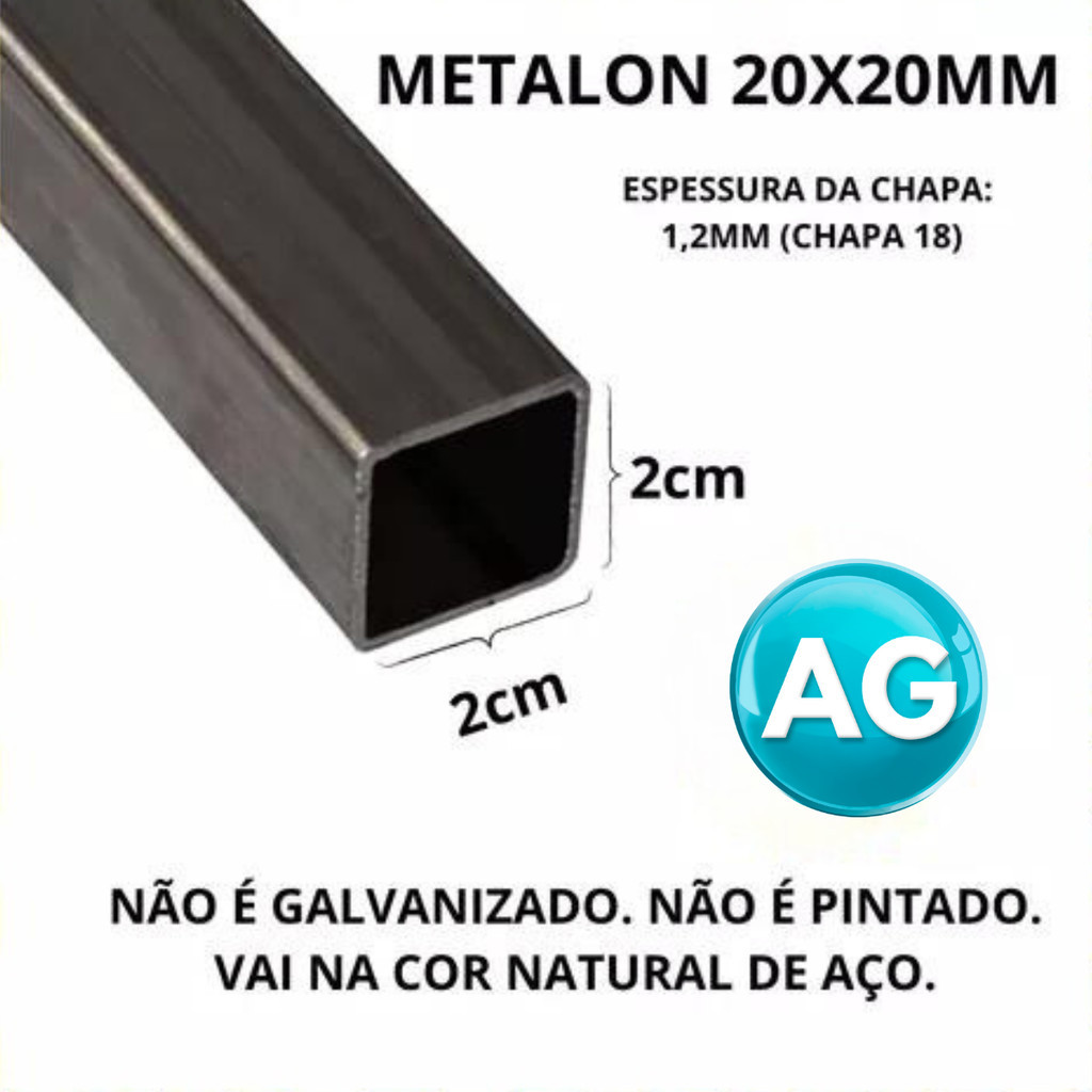 Barra de Aço Metalon 20x20 1pç 1m — imagem 2 de 2