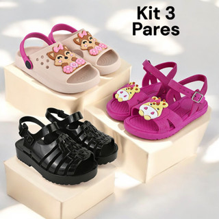 Kit 3 Pares Sandálias Papete Infantil Menina Confortável