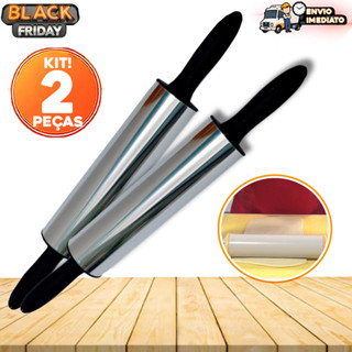 Kit 2 Rolos de Massa 37cm Para Pizza, Pão, Macarrão, Pau de Macarrão De Inox Leve, Resistente e Premium em Oferta na Shopee
