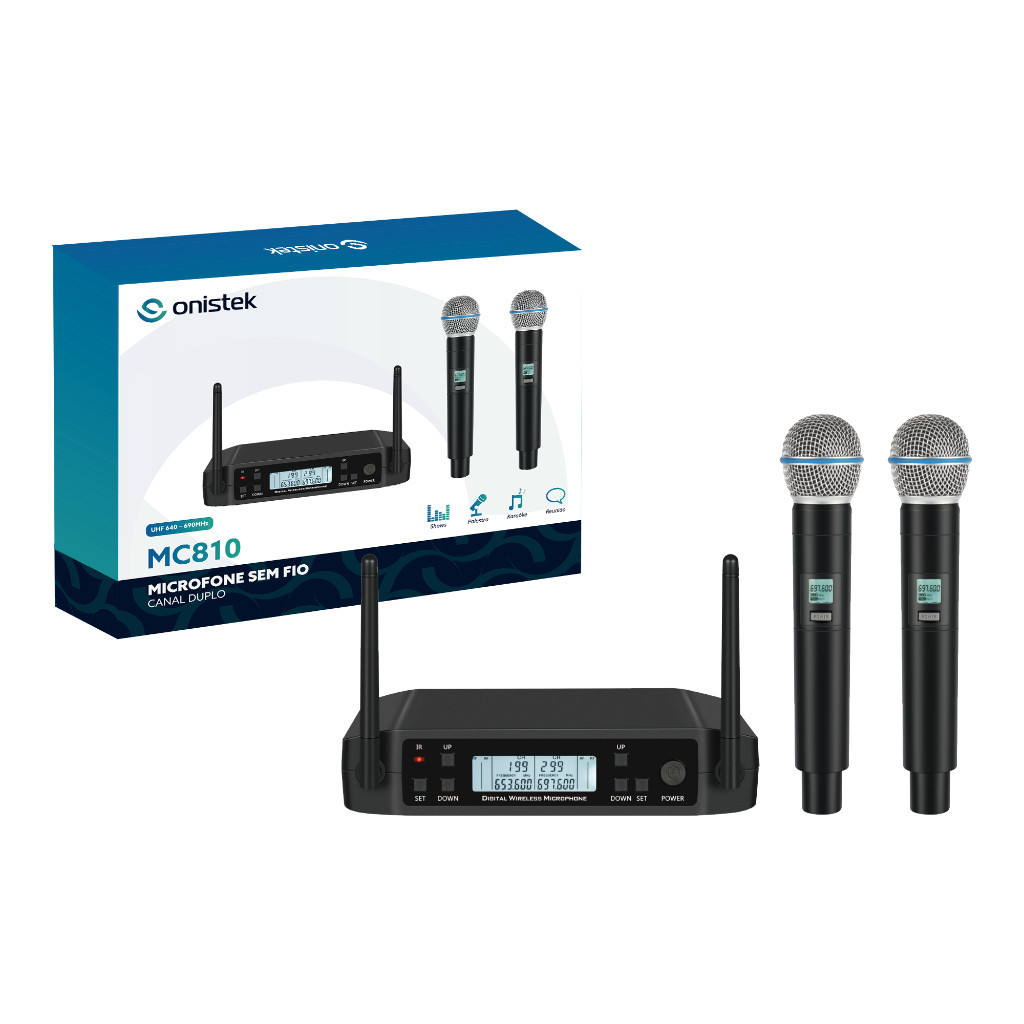 Microfone Sem Fio Duplo Uhf Dinamico Tela Digital 50 Canais Cor Preto em Oferta na Shopee