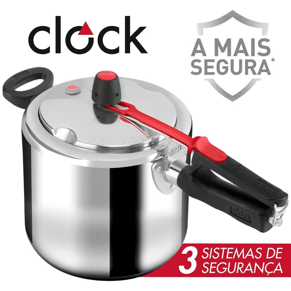 Panela de Pressão Clock+ em Alumínio Original Polida Fechamento Interno 7L