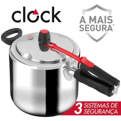 Panela de Pressão Clock+ em Alumínio Original Polida Fechamento Interno 7L