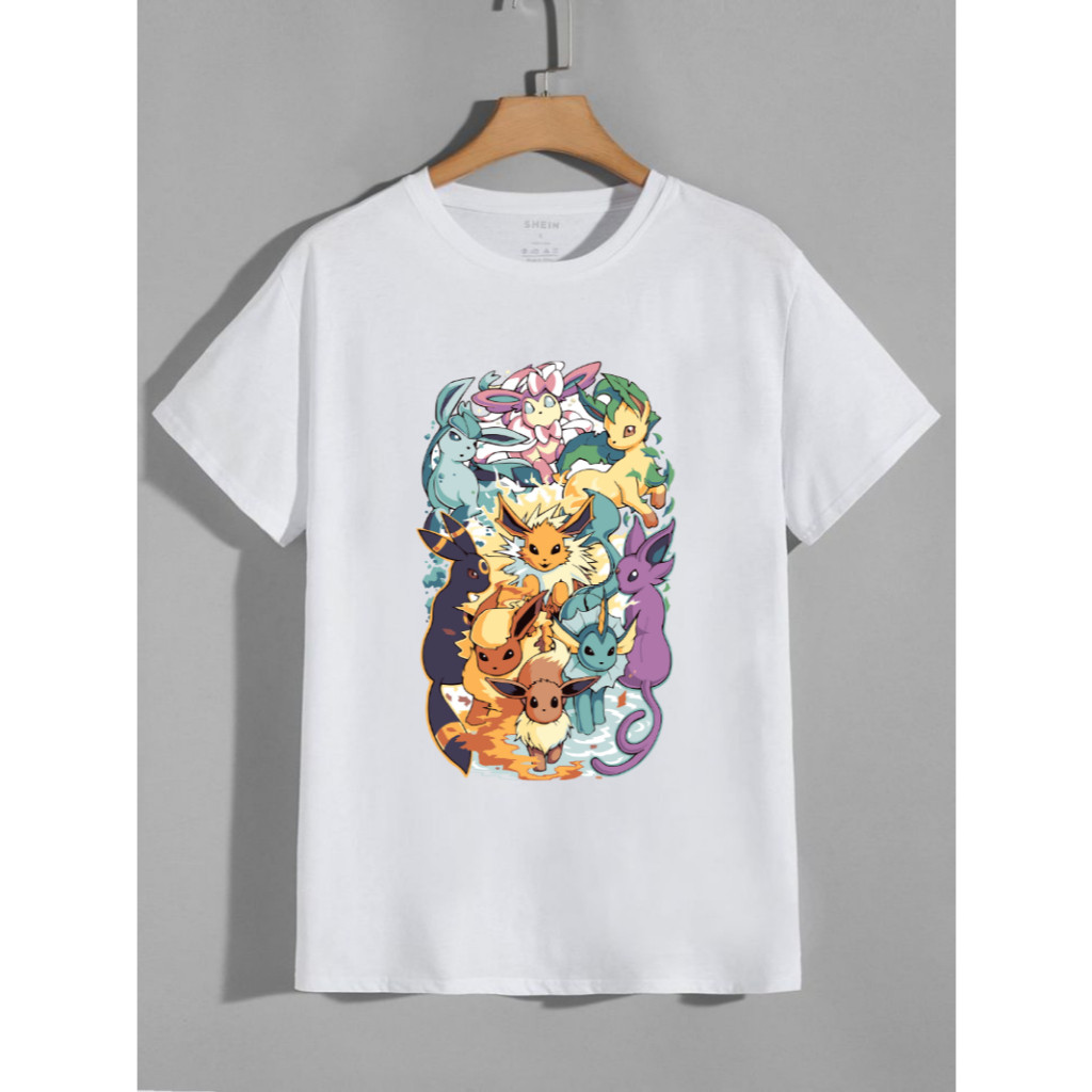 Camiseta Eevee Pokémon Adulto e Infantil Jogo Game Criança Camisa Casual Algodão Masculina Feminina Unissex 03