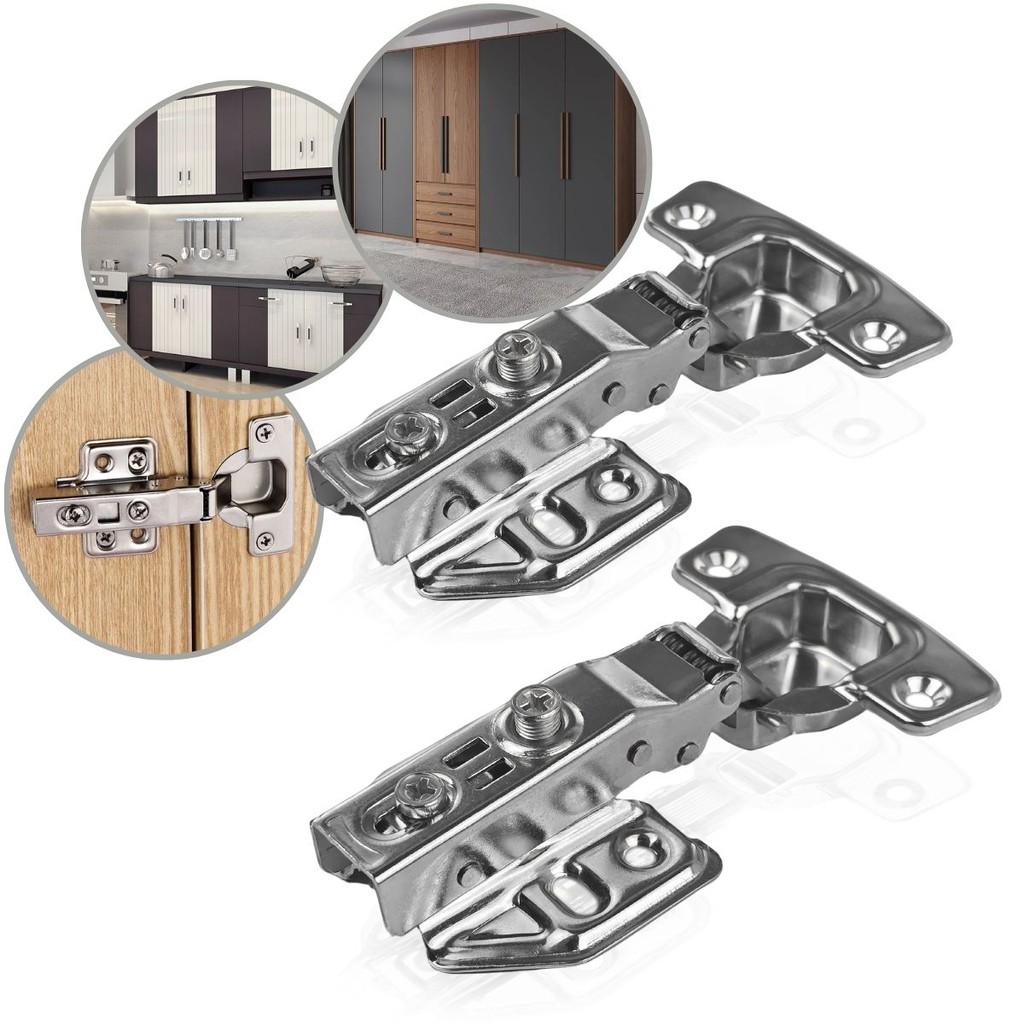 Kit 2 Dobradiça Aço Inox Reta Pistão Amortecedor 35mm Slow Soft Closing Baixa Portas Móveis Resistente Oxidação Calço