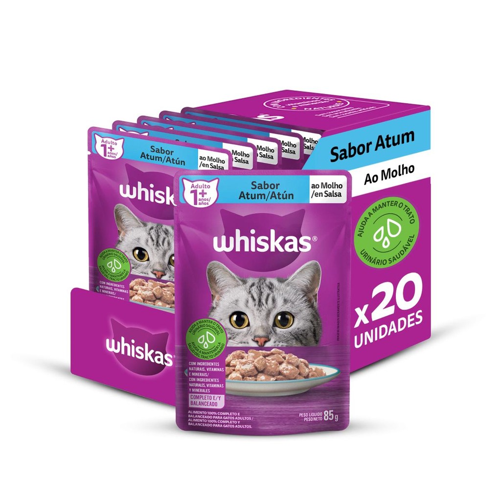 Kit com 20un Ração Úmida Whiskas Sachê Atum Gato Adulto 85g - Pets