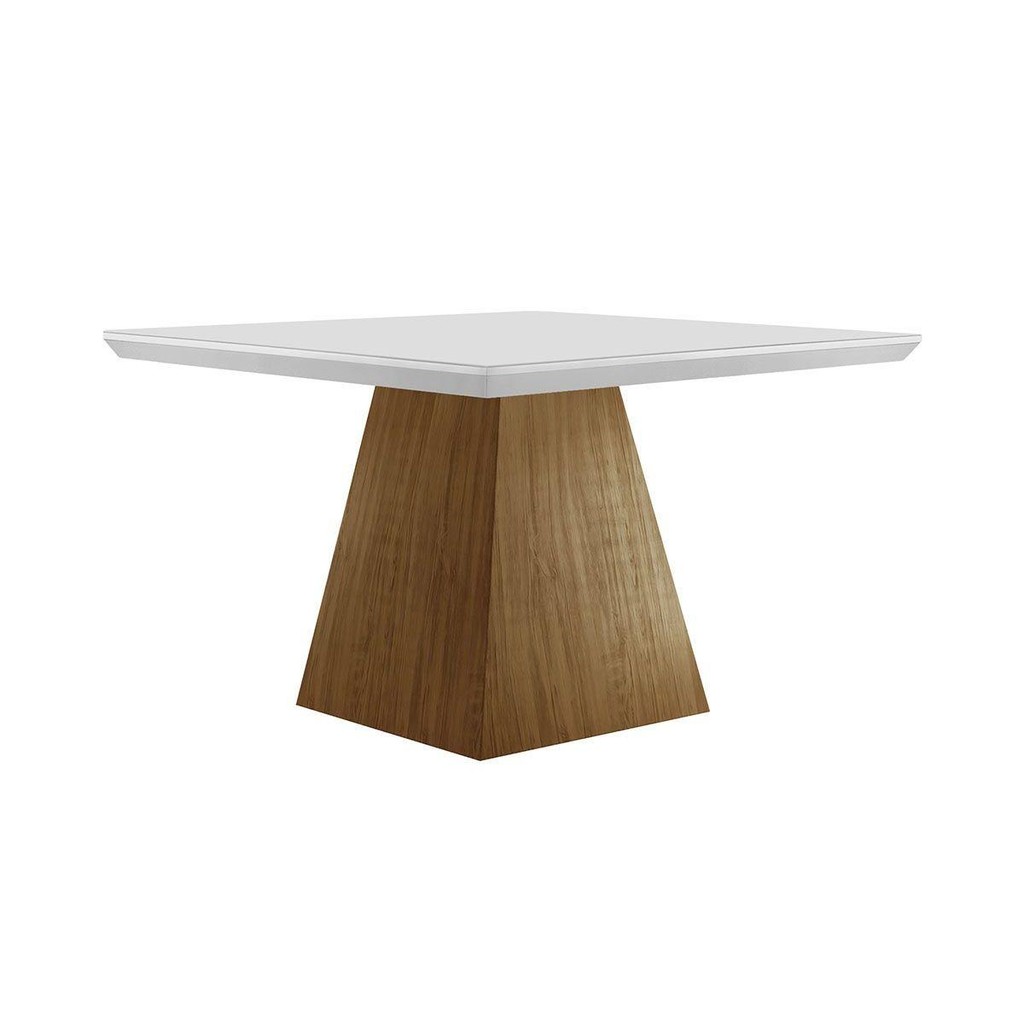 Mesa de Sala Jantar Luna c/Tampo Madeirado Vidro Canto Reto 90x90cm Imbuia/Off White - Rufato em Oferta na Shopee
