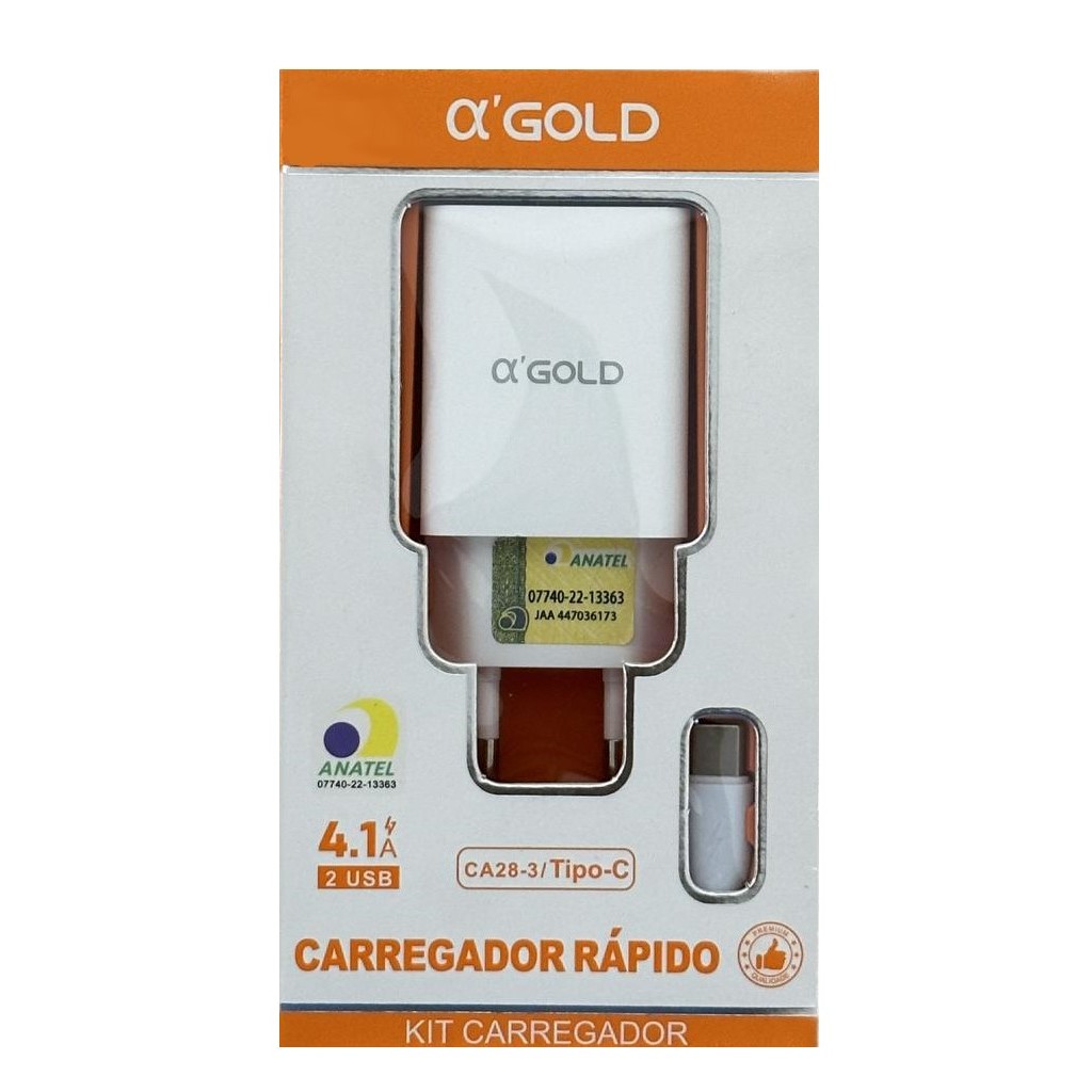 Carregador A Gold Gold com 2 Usb 4.1a TIPO C com Anatel