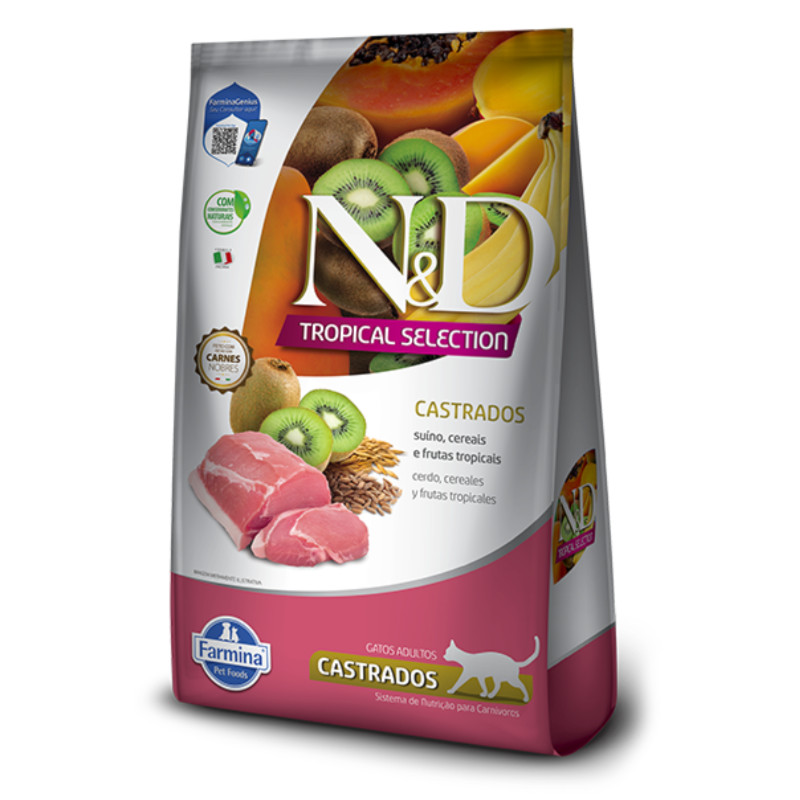 Ração N&D Tropical Selection para Gatos Adultos Castrados 400gr Sabor Suíno, Cereais e Frutas Tropicais