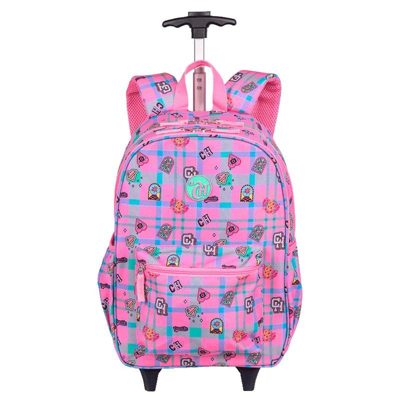 Mochila Carrinho Externo Capricho Student School - Rosa Claro