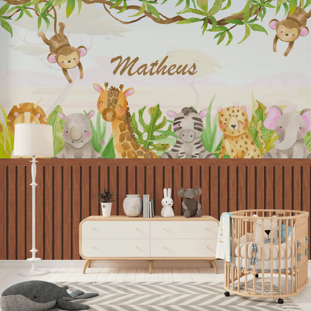 Papel de Parede Mural Safari Infantil 1x1m Personalizado com Nome | Variações em Oferta na Shopee