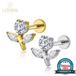 Piercing Helix Tragus Conch Labret Titânio Flor Zircônia Cravejada