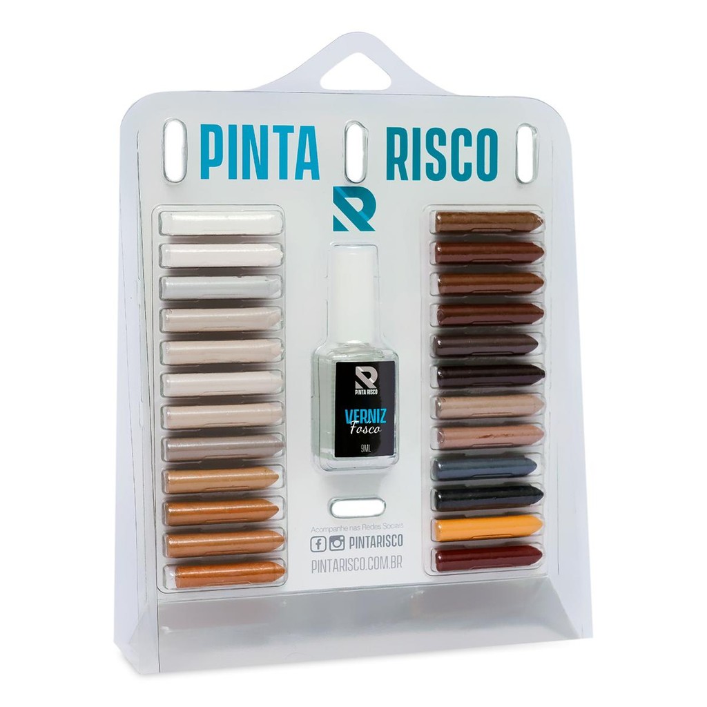 Giz Especial Retoque Reparo Kit 24 Cores Móveis Madeira Mdf Mdp Tira Risco Piso Laminado Verniz Fosco Portas