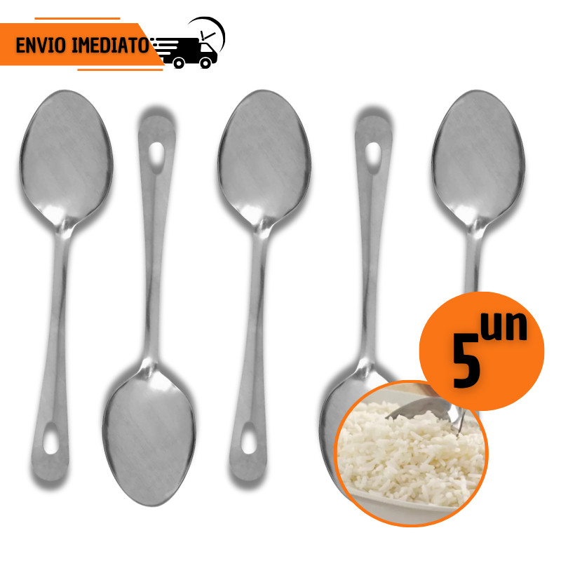 Kit 5 ou 3 Colheres de Arroz Aço Inox Grande de Arroz Churrasco Farofa Restaurante Cozinha Refeição