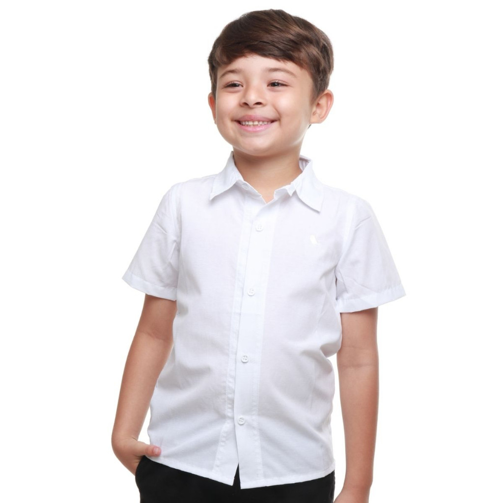 Camisa Social Infantil Masculina Manga Curta Branca ou Vermelha 100% Algodão para Festa Promoção
