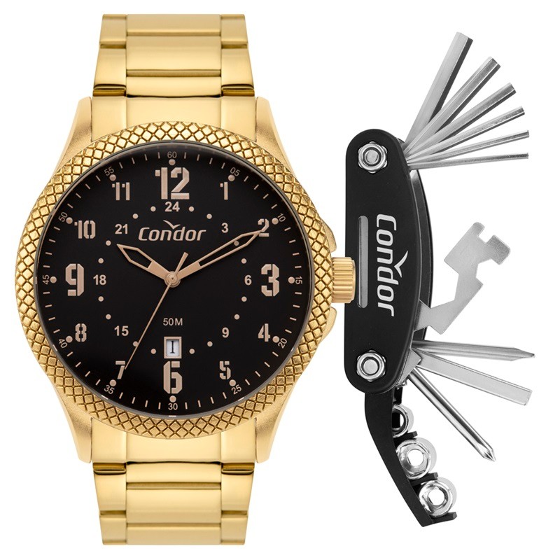 Relógio Masculino Condor Analógico Dourado CO2115MYX/K4P + Kit