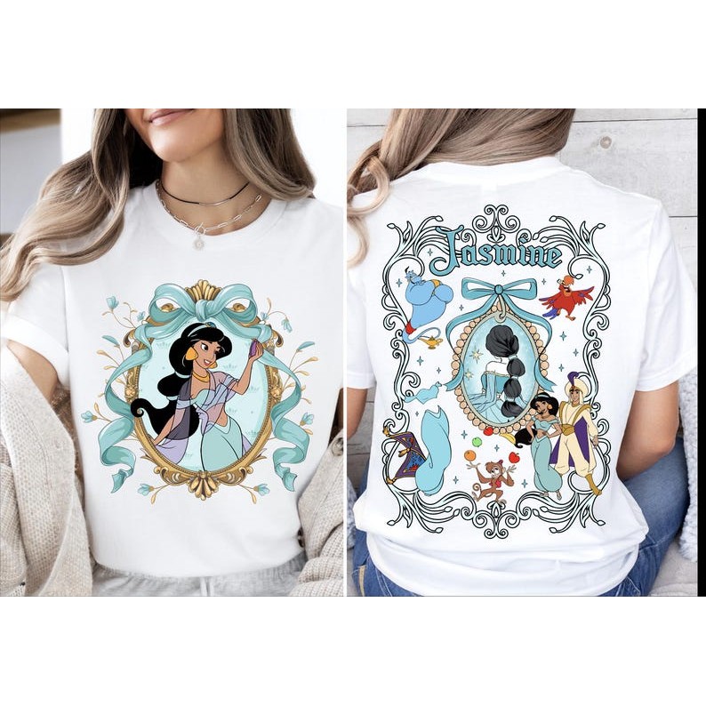 Camiseta Unissex Oversized Plus Size Feminina Masculina Fofo Princesa Jasmine Branco Camisa Algodão Premium Streetwear E