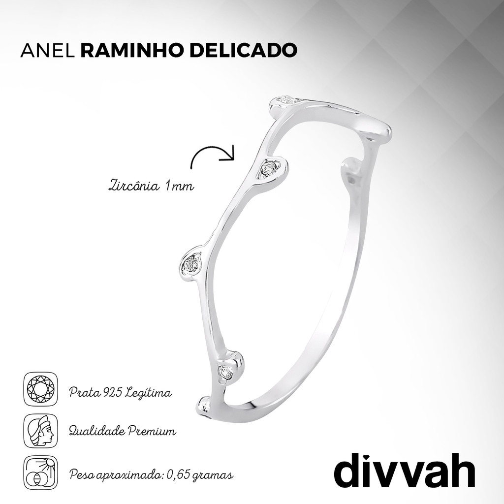 Anel Prata 925 Feminino Ramo com Mini Folhinhas Delicado — imagem 2 de 2