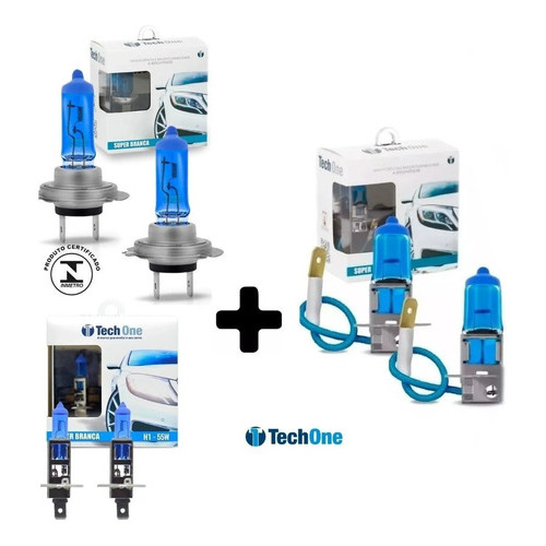 KIT LÂMPADAS TECHONE SUPER BRANCA H7 + H1 + H3 XENON 8500K