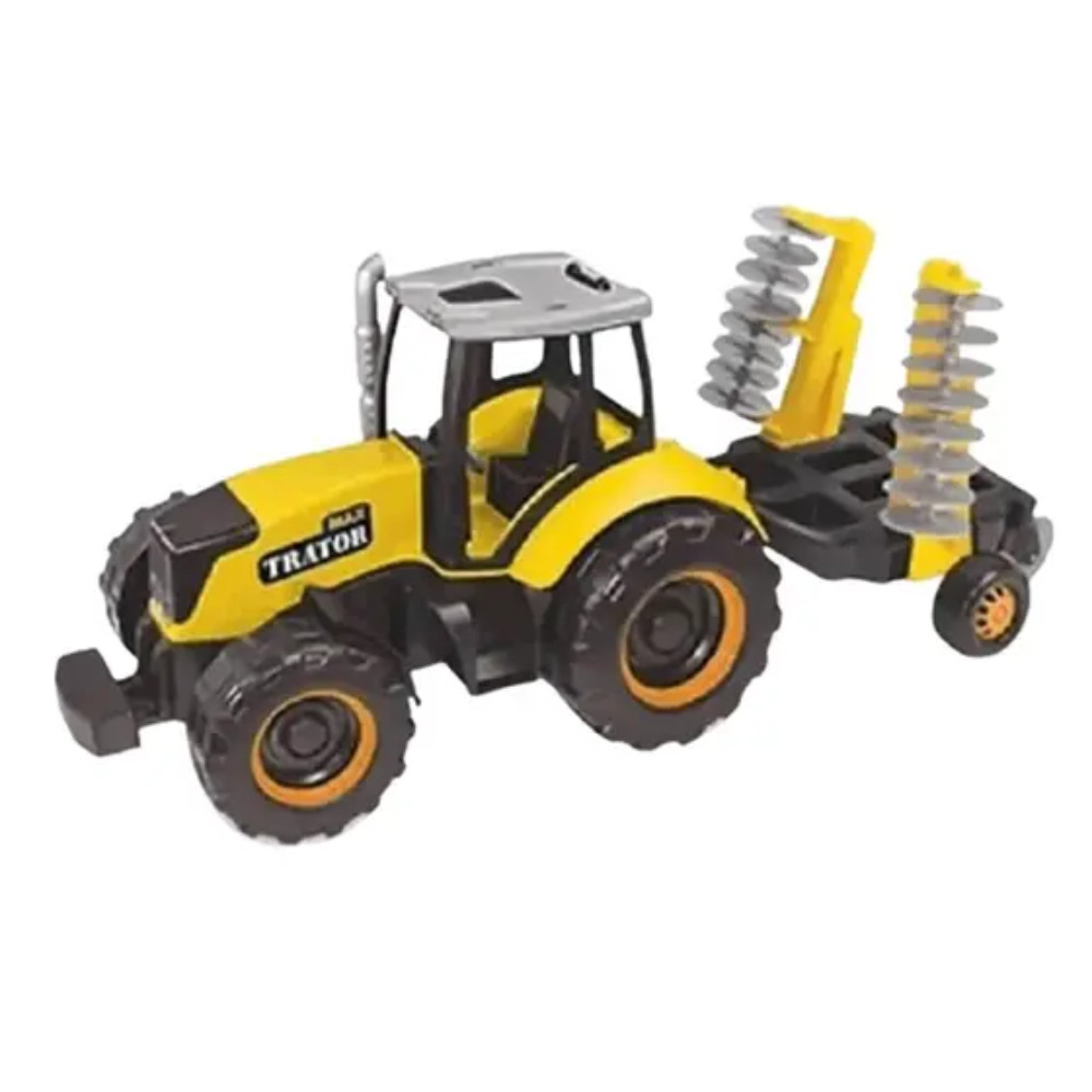 TRATOR COM CARRETINHA DE ARADO MAX TRATOR AMARELO - TILIN