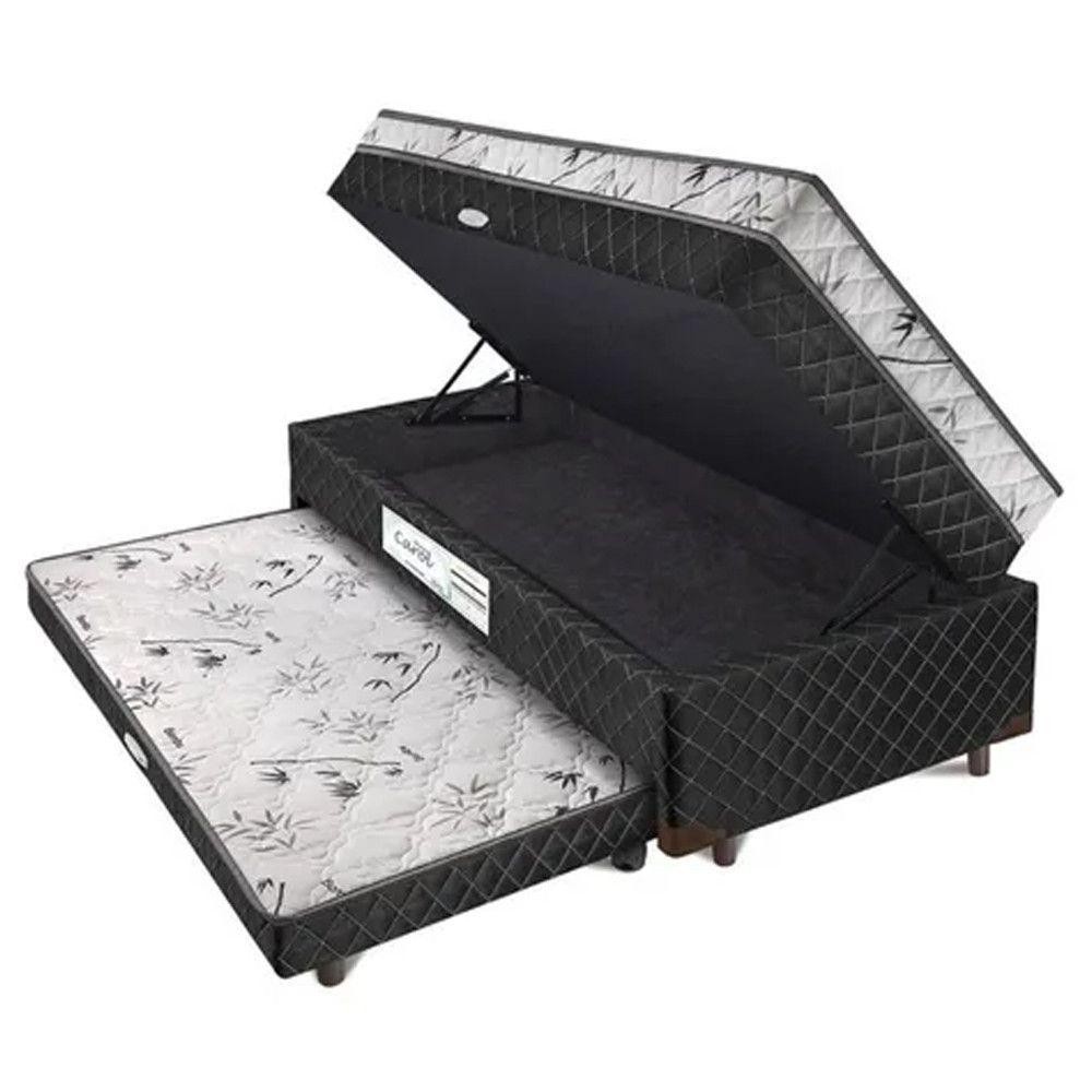 Cama Box Solteiro Carol com Cama Auxiliar e Baú Light Spuma Preto Light em Oferta na Shopee