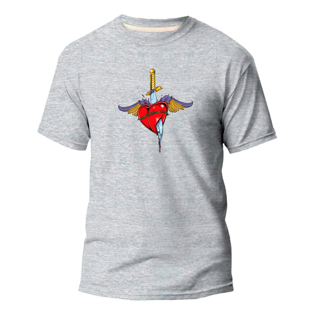 Camiseta Basica Algodão Premium Estampada Coração Partido