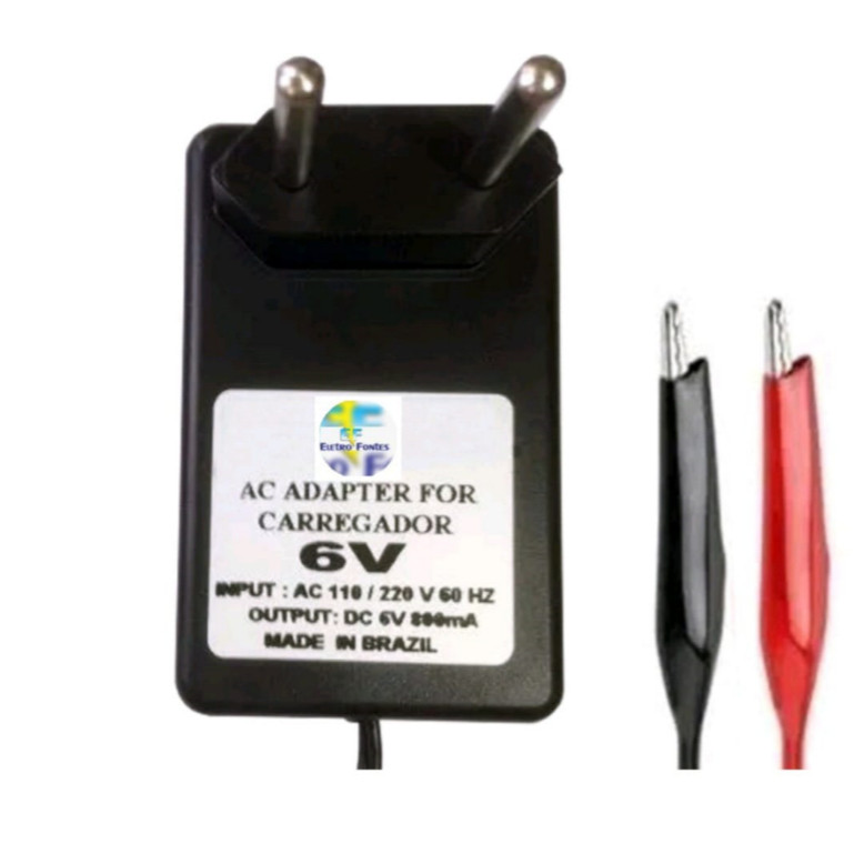 Fonte Carregador 6v c/ Garras Para Moto e carrinho Elétrico Bandeirante Biemme