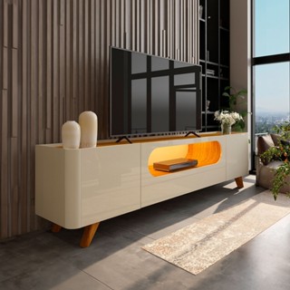 Rack para TV Até 85 Polegadas Nobre 2 Portas 1 Gaveta 100% Mdf com Led Off White/Naturale - Gelius em Oferta na Shopee