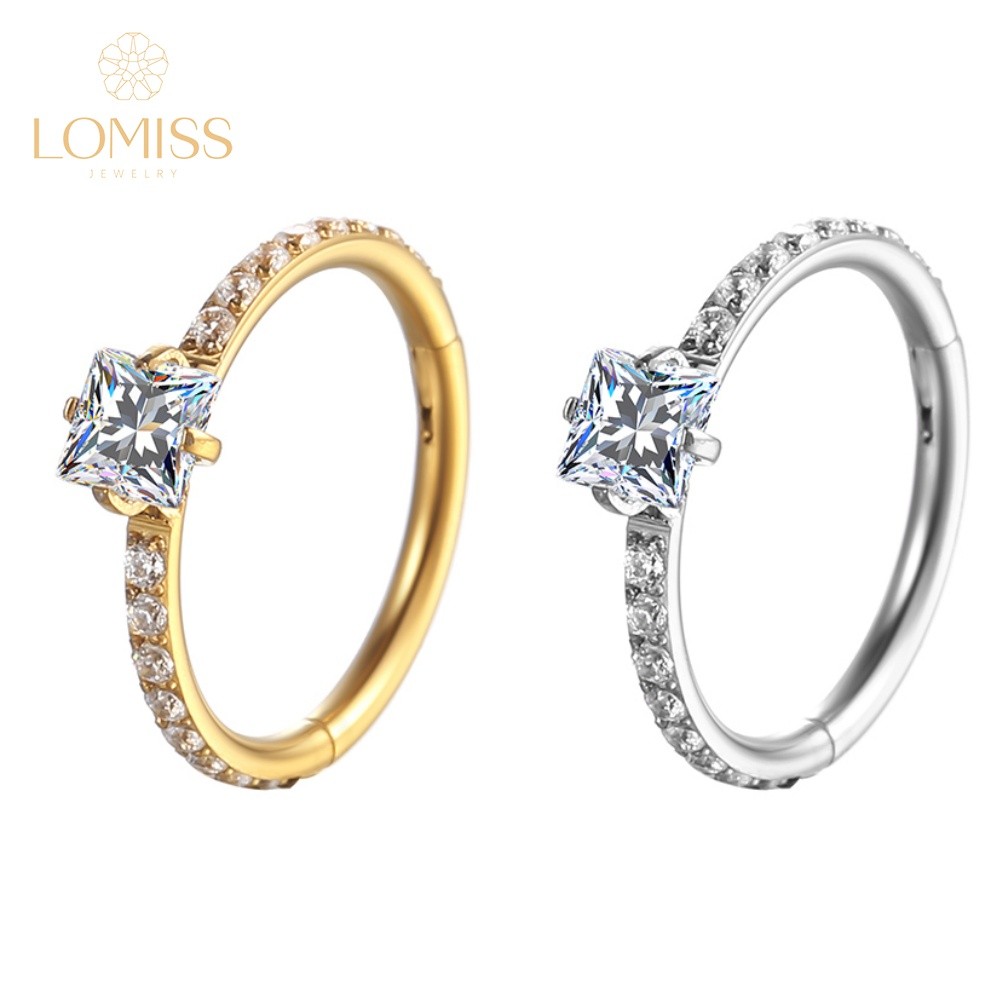 Lomiss Piercing Septril Rook Conch Argola Segmentada Aço Cirurgico Zircônia Pedra Quadrada - Fashion Accessories