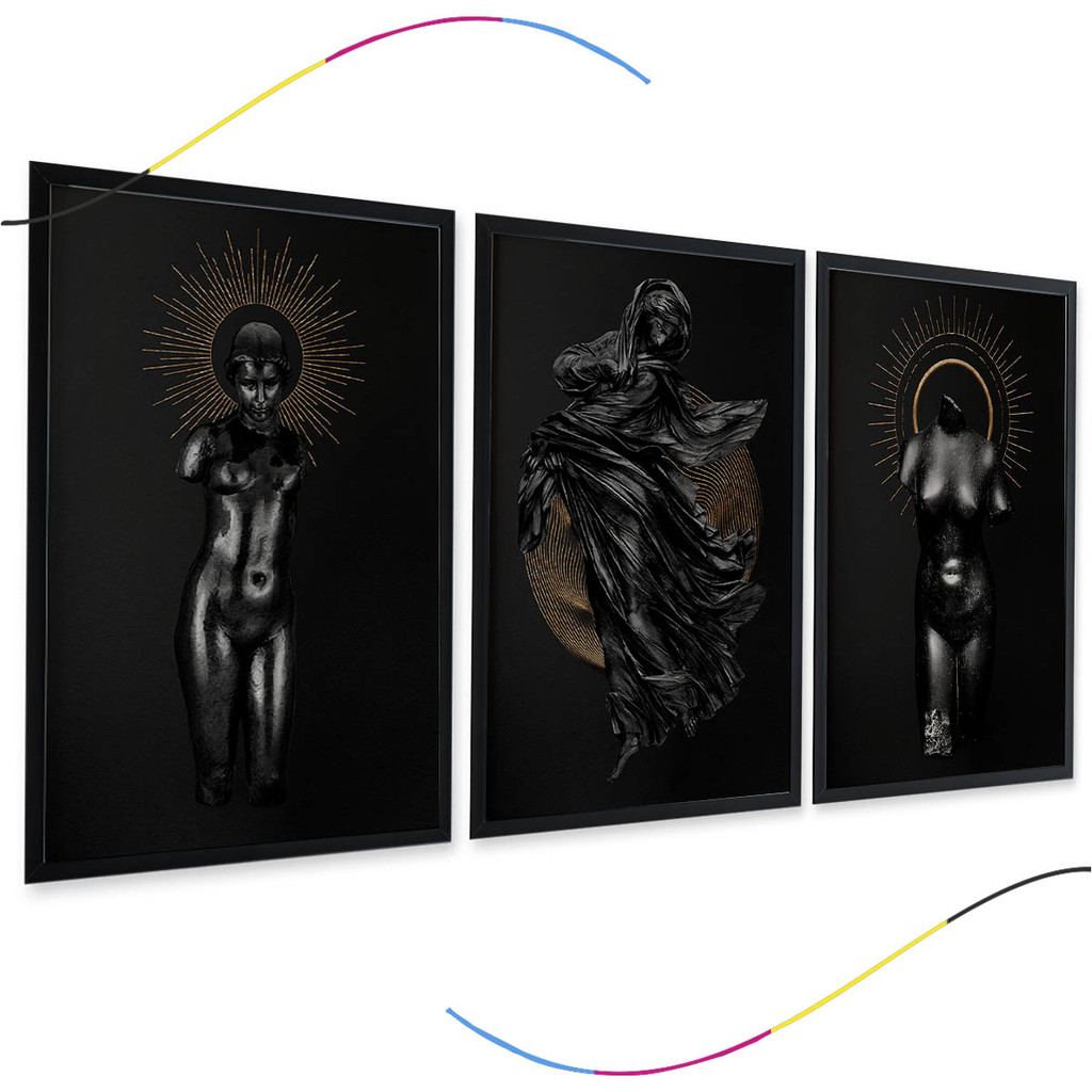 Quadro decorativo mulher, minimalista, folhas, goldem, douradas, para, sala, quarto, escritório