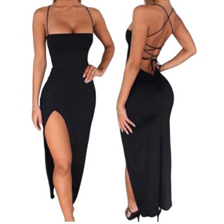 Vestido Longo Suplex Fenda na frente Empina Detalhe no Bumbum Festa Alca Trançado nas cost...