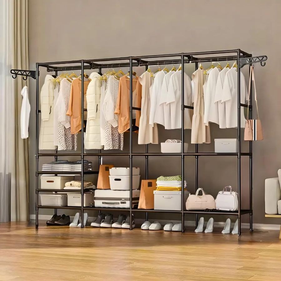 Guarda Roupa Portátil Arara Desmontável Organizador Estrutura de Aço 4 Compartimentos