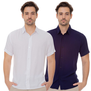 Kit 02 Camisas Sociais Masculina Manga Curta Viscose Slim em Oferta na Shopee
