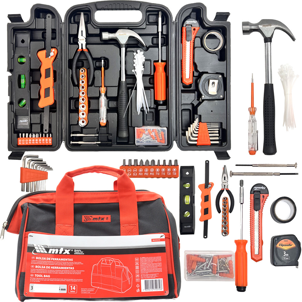 Kit Ferramentas Completo Alicate Trena Serra 165 Peças + Bolsa Transporte MTX em Oferta na Shopee