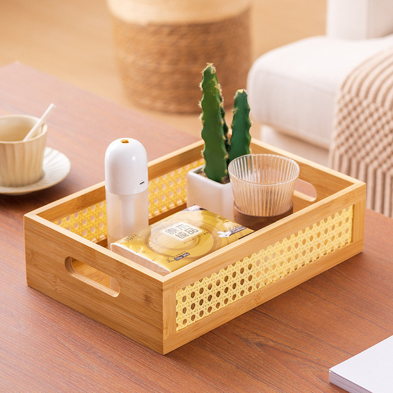 Bandeja Decorativa Retangular Organizadora Moderna Palha Para Café Chá Petisqueira Condimentos Mesa