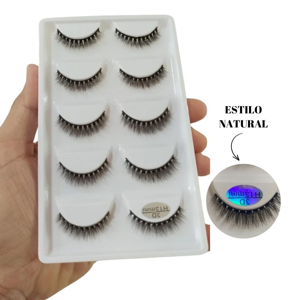 5 Pares de Cílios Postiços 3D H13 mini cerdas curtas em Oferta na Shopee