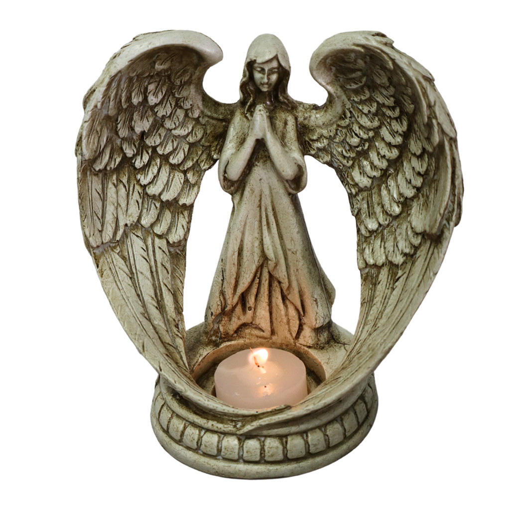 Estatueta Estátua Anjo da Guarda Porta Vela em Resina Decoração Altar